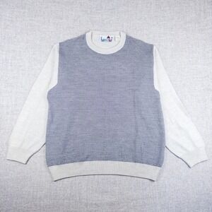 Florence Tricot Men's L‎ Wool Acrylic Crewneck Sweater Italy Vintage Gray Cream